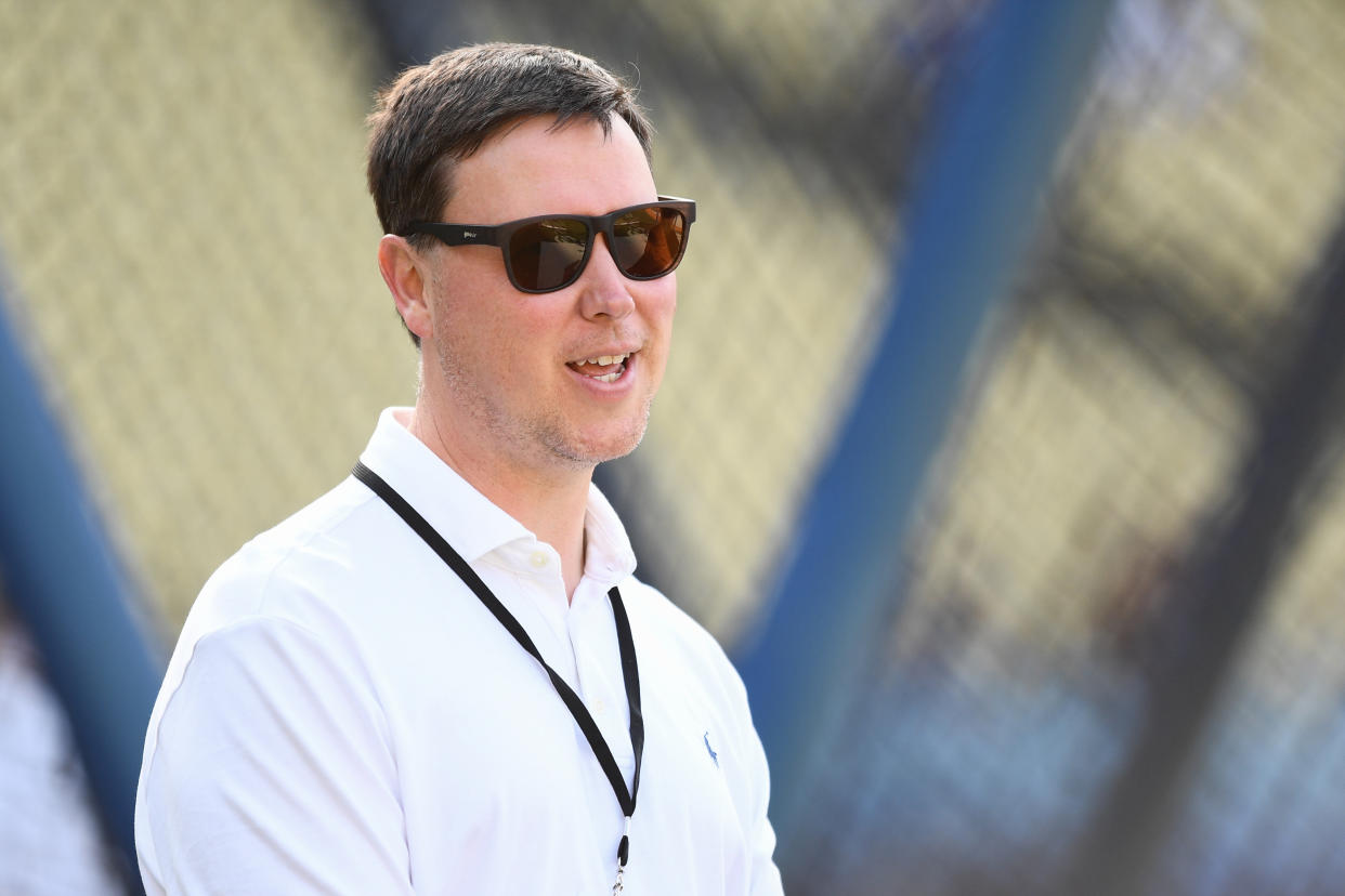 For three innings Monday during the Giants' game against the Rays, Dave Flemming was working as the team's bat boy at Oracle Park. (Brian Rothmuller/Icon Sportswire via Getty Images)