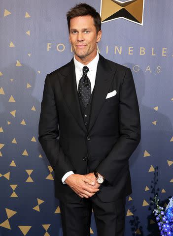 <p>Ethan Miller/Getty</p> Tom Brady attends the grand opening of Fontainebleau Las Vegas on Dec. 13, 2023