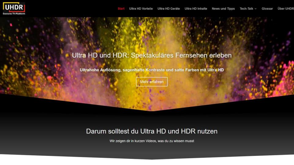 Farbfeuerwerk auf der Startseite: Auf Uhdr.de wird alles das erklärt, was bessere TV-Bilder macht.
