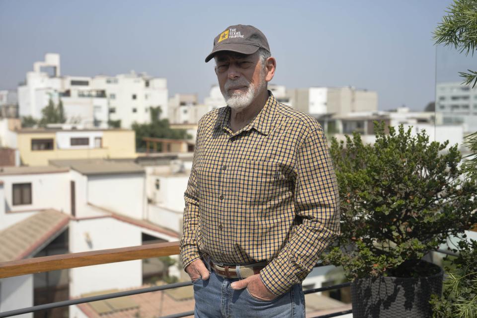 Journalist Gustavo Gorriti poses for a portrait at his home in Lima, Peru, Friday, April 26, 2024. Gorriti, 75, is one of Latin America’s most storied journalists with more than four decades of investigative reporting that exposed high-level abuse of power in Peru and abroad. (AP Photo/Martin Mejia)