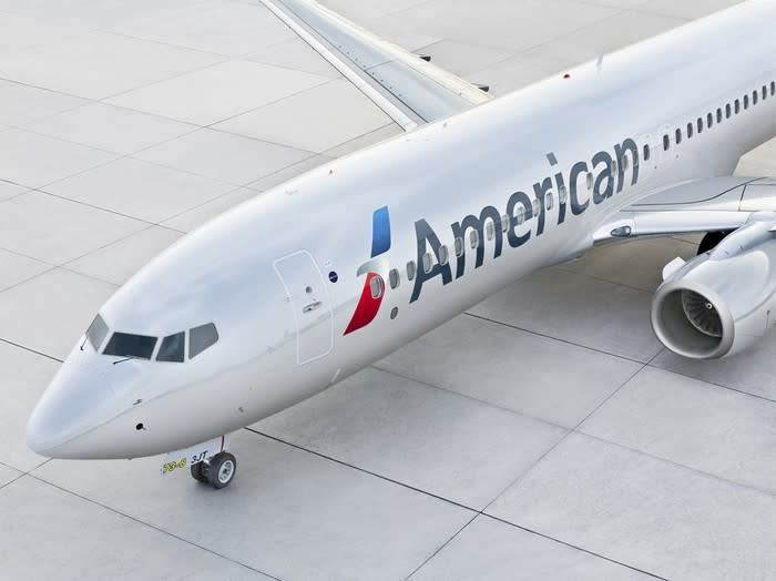 An American Airlines 737 arriving at the gate.