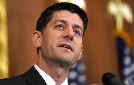 U.S. Speaker of the House Paul Ryan speaks to reporters at an enrollment ceremony for several House bills on Capitol Hill in Washington, U.S., May 24, 2018. REUTERS/Toya Sarno Jordan