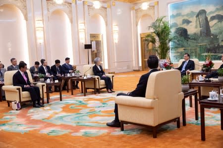 Chinese Premier Li Keqiang meets South Korean Foreign Minister Kang Kyung-wha and Japanese Foreign Minister Taro Kono at the Great Hall of the People (GHOP) in Beijing