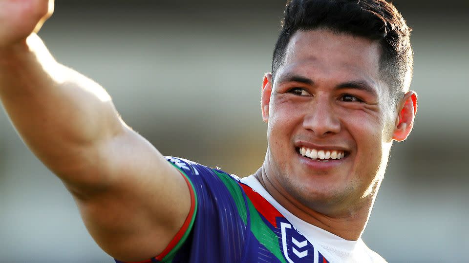 Roger Tuivasa-Sheck is seen here waving towards the stands during an NRL match.