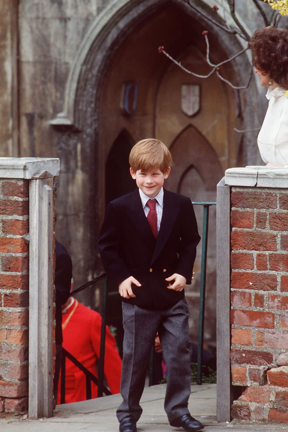 <p>Harry is all suited up as he leaves Easter services at St. George's Chapel in Windsor Castle. </p>