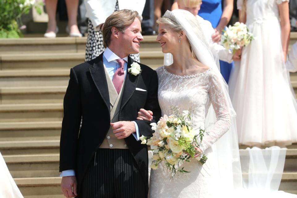 Lady Gabriella Windsor and Thomas Kingston married at St George’s Chapel in Windsor in a ceremony on Saturday afternoon attended by the Queen, the Duke of Sussex and the Duchess of Cambridge’s sister, Pippa Middleton.Also in attendance were Michael and Carole Middleton and Downton Abbey creator Julian Fellowes.The Duchess of Sussex, who gave birth to her first child with Prince Harry on Monday 6 May, was not present at the wedding.Gabriella wore a lace gown by Italian designer Luisa Beccaria for the occasion.The ceremony began at noon and was conducted by Dean of Windsor, the Right Rev David Conner.The newlyweds went on to celebrate with a reception at Frogmore House, the same location where Harry and Meghan held their wedding dinner. Guests were served smoked Scottish salmon and asparagus risotto in addition to a number of canapes.The couple got engaged in the summer of 2018 after having dated for several years.Their nuptials mark the third royal wedding to take place within one year, preceded by Princess Eugenie and Jack Brooksbank and The Duke and Duchess of Sussex. All three ceremonies were held at St George’s Chapel.Gabriella, whose full name is Lady Gabriella Marina Alexandra Ophelia Windsor, is the daughter of Prince Michael of Kent, the Queen’s cousin.The 38-year-old works for digital communications and branding agency Branding Latin America, which is based in Knightsbridge, London.Gabriella, known to friends as Ella, is also a board director for the Playing for Change Foundation, a non-profit organisation that supports music education programmes for children in areas with limited in economic resources.Kingston is a director at Devonport Capital, which specialises in supporting companies in emerging economies or post-conflict environments by providing access to expansion finance and liquidity-bridging solutions.The 40-year-old is close friends with Middleton and attended her wedding to James Matthews in May 2017 with Gabriella.