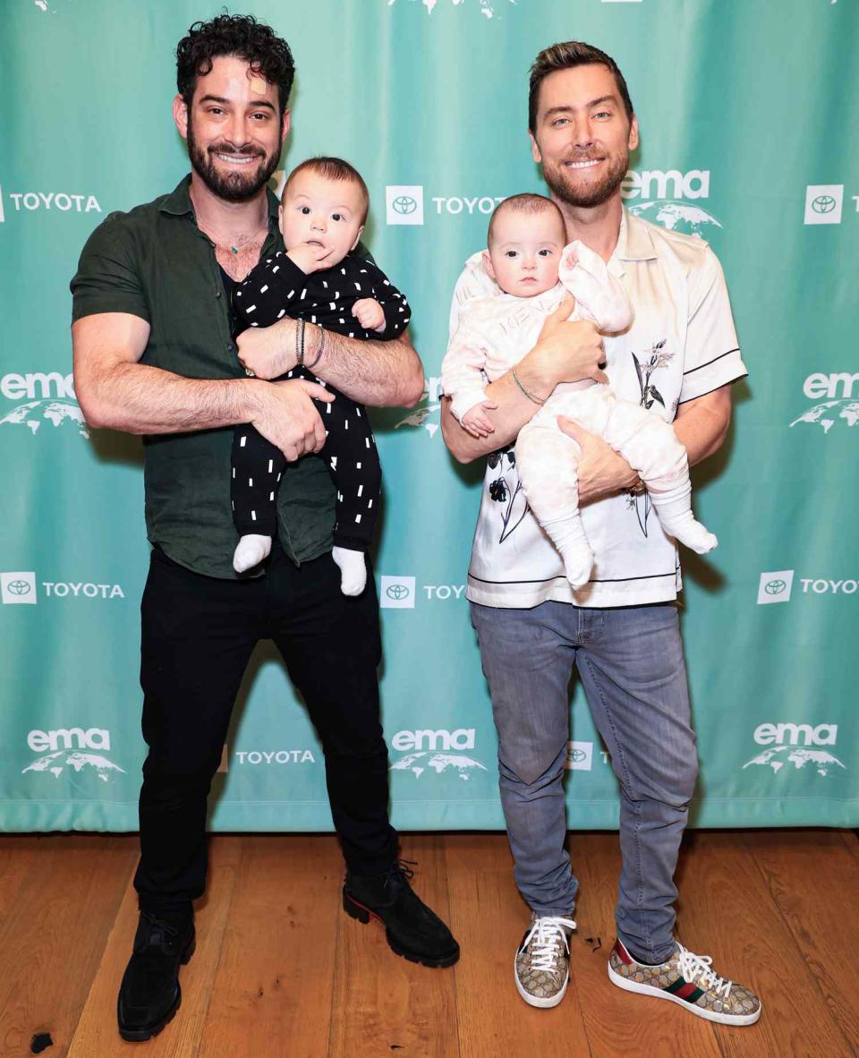 Michael Turchin and Lance Bass and their twins attend the Environmental Media Association IMPACT Summit And Cocktail Reception