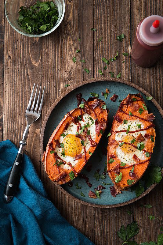 18) Baked Sweet Potato & Egg Breakfast Boats