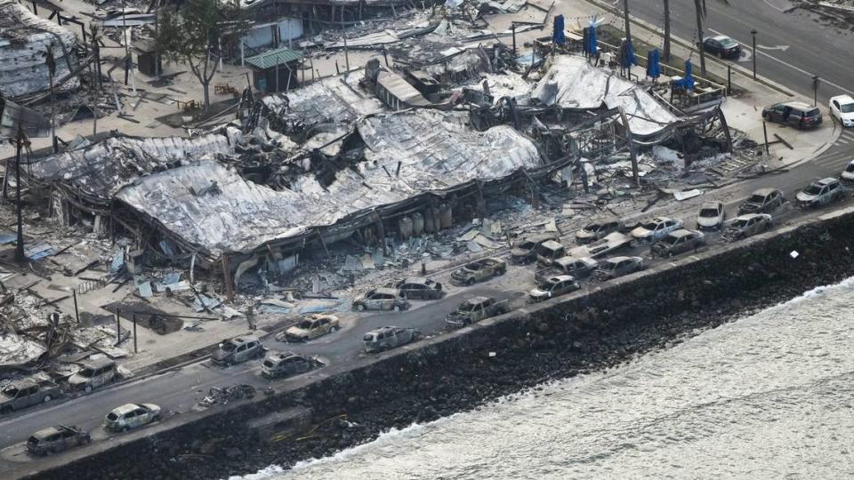 Wildfire wreckage on Aug. 10, 2023, along Front Street in Lahaina, Hawaii.