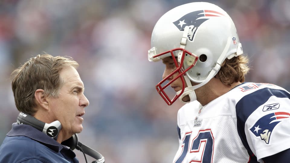 Belichick talks with Brady during a game against the Cincinnati Bengals in 2010. - Damian Strohmeyer/Sports Illustrated/Getty Images