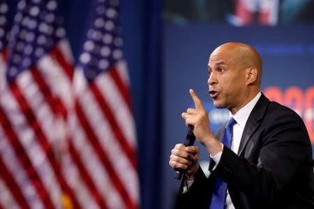 U.S. Democratic presidential candidate Senator Booker (D-NJ) responds to a question during a forum held by gun safety organizations the Giffords group and March For Our Lives in Las Vegas