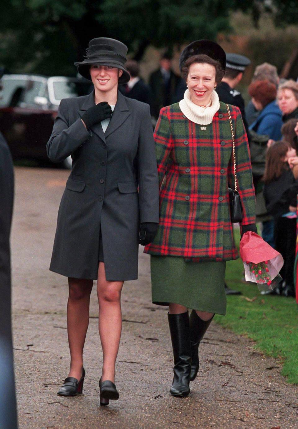 Zara Phillips and Princess Anne attend the annual Christmas Day service at Sandringham Church on December 25, 1998.