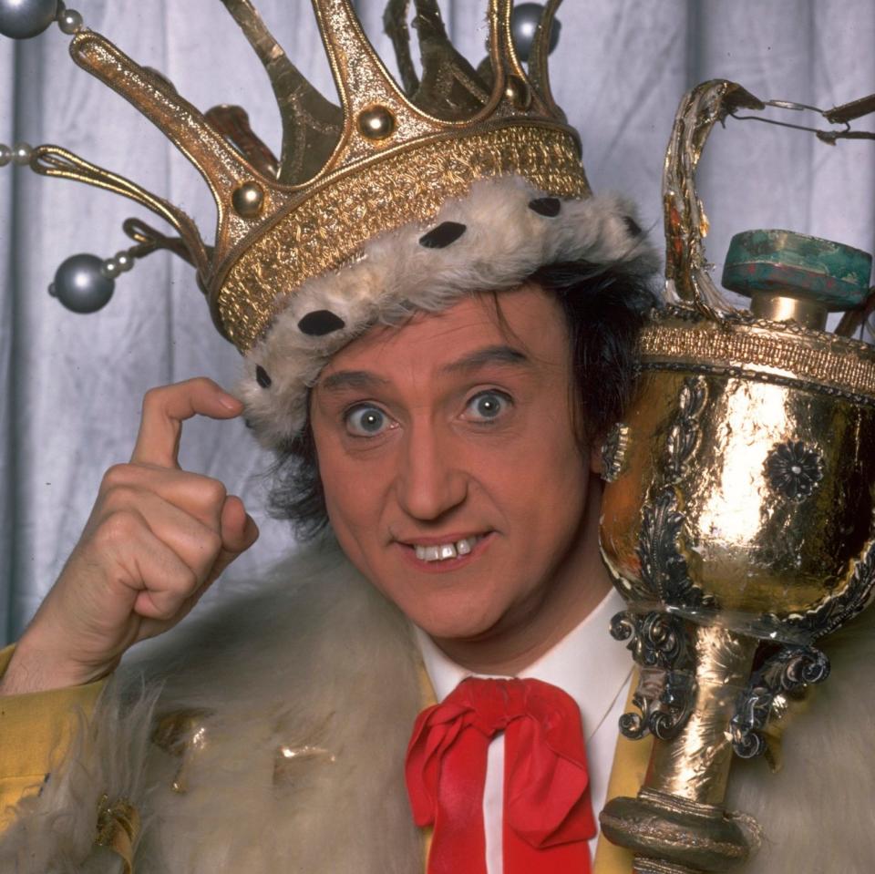 The king of comedy: Ken Dodd with a prop crown and sceptre in 1972