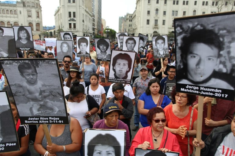 A protests against the pardon of former Peruvian president Alberto Fujimori in Lima