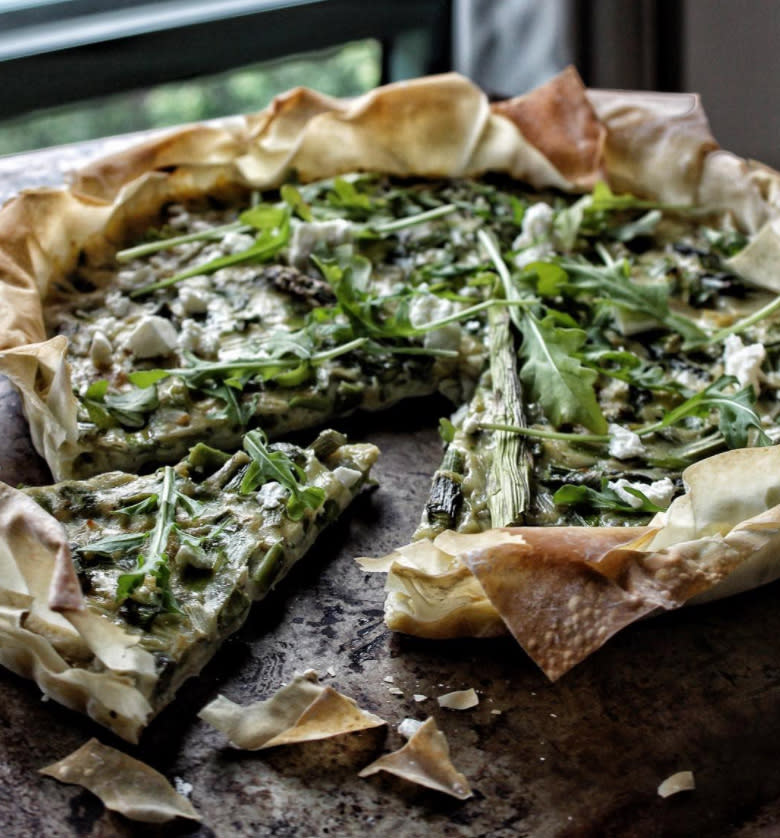 Leek and asparagus filo tart