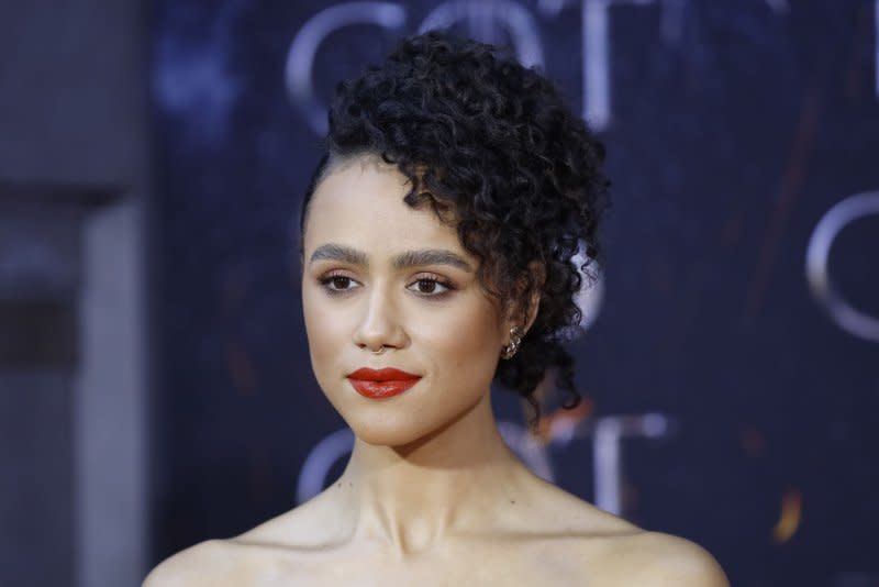 Nathalie Emmanuel supported John Bradley and Liam Cunningham at the premiere of their Netflix series "3 Body Problem." File Photo by John Angelillo/UPI