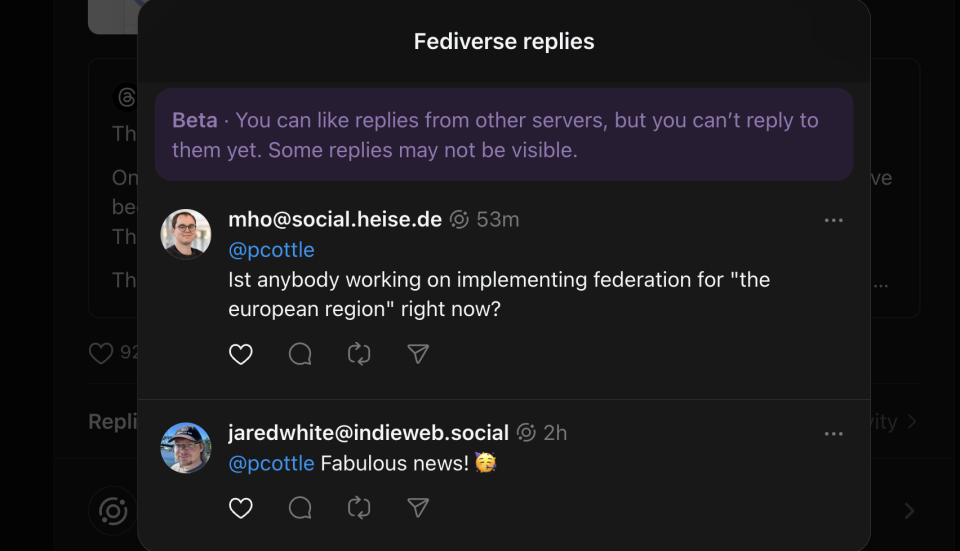 How replies from Mastodon will appear in threads.