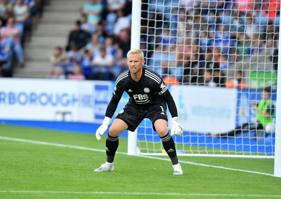 LEICESTER, ENGLAND - JULY 31: Kasper Schmeichel of Leicester City during the Pre-Season Friendly match between Leicester City and Sevilla at King Power Stadium on July 31, 2022 in Leicester, England. (Photo by Plumb Images/Leicester City FC via Getty Images)