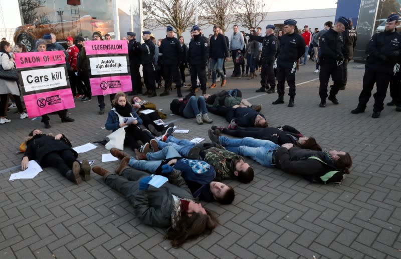 Extinction Rebellion protest at Brussels Motor Show