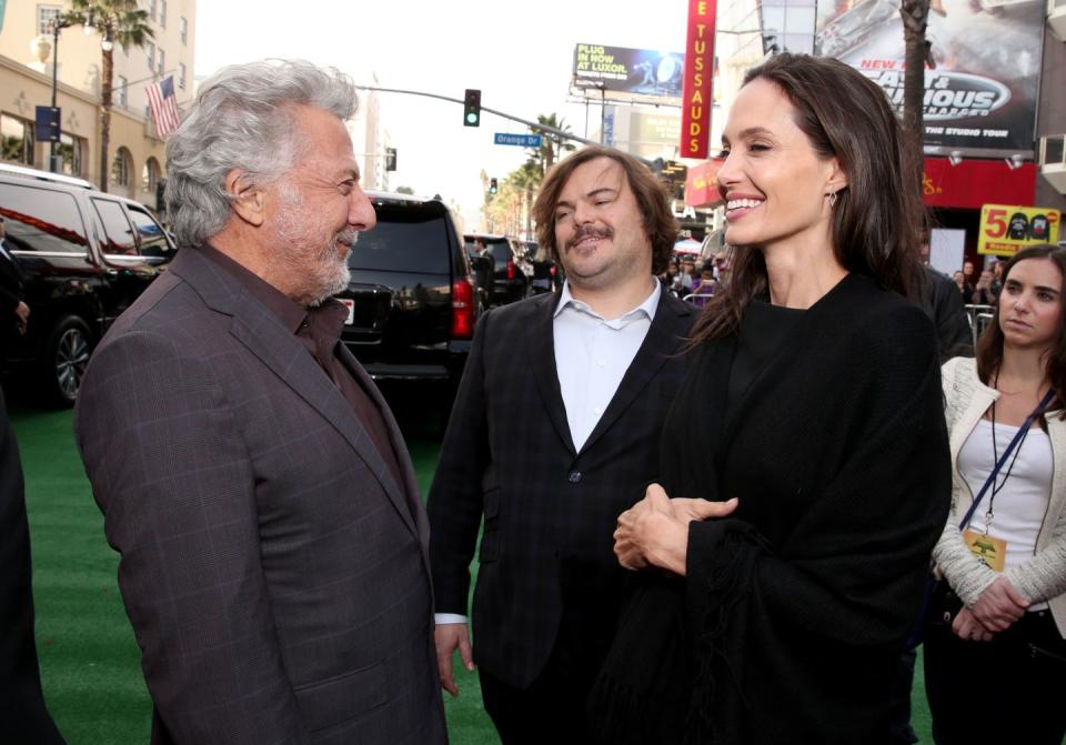 <p>Chatting with her <em>Kung Fu Panda 3</em> costars Dustin Hoffman and Jack Black in 2016.</p>