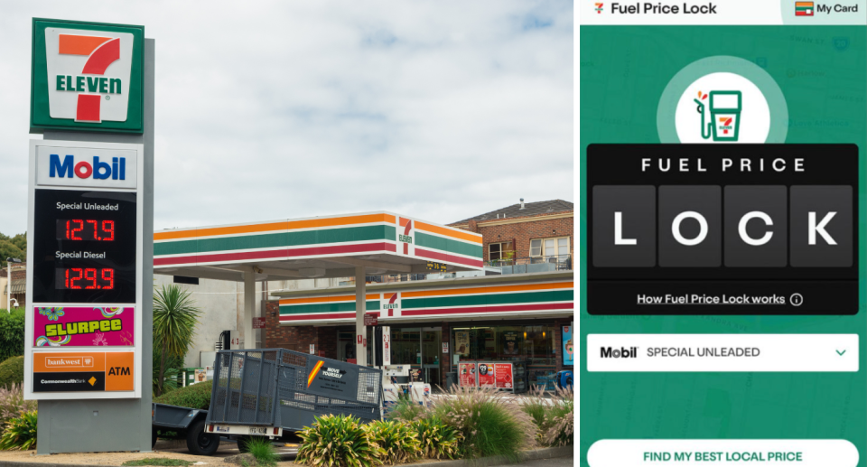 7-Eleven fuel price lock and petrol station.