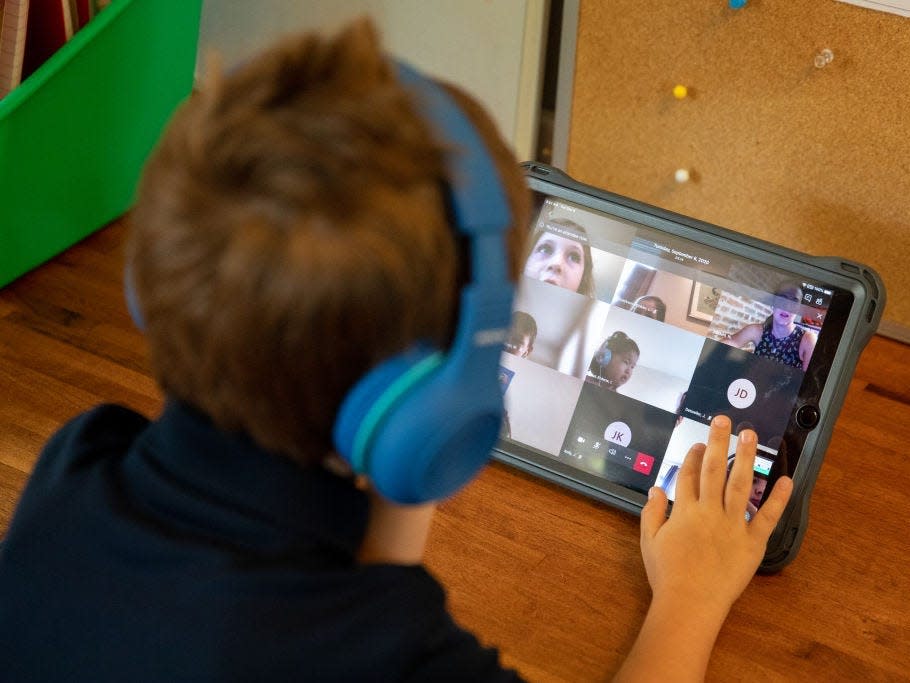 A first grader's virtual class on an iPad