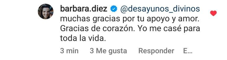 Bárbara Diez comentó una publicación de Horacio Rodríguez Larreta en Instagram.