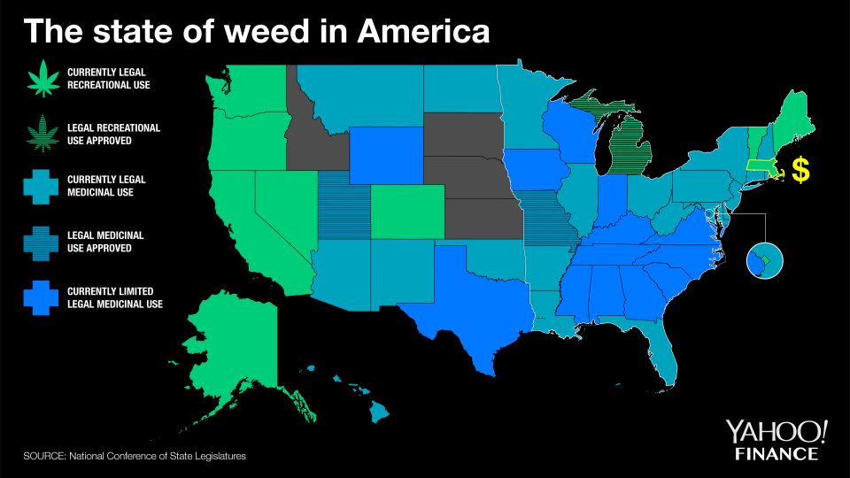 State-by-state map of U.S. marijuana laws.