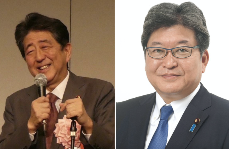 日本自民黨政務調查會會長萩生田光一（右）為已故前首相安倍晉三（左）心腹。（翻攝推特、首相官邸）