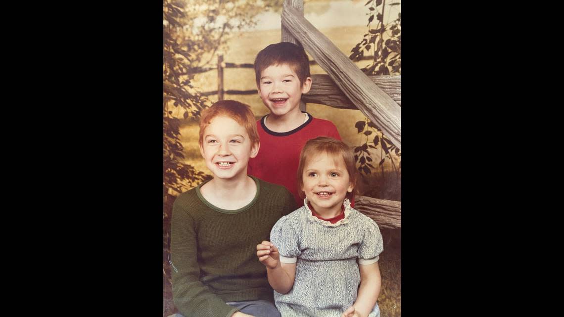 Jesse Eckes, 52, was killed in a crash that also took the life of Kansas City police officer James Muhlbauer and his K-9, Champ, on Wednesday, Feb. 15, 2023. Eckes, who was raised in Indianapolis, is pictured as a child with his brother, Jason Eches and sister, Amanda Dunbar.