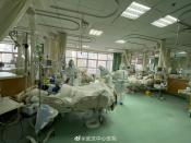 Pictures uploaded to social media on January 25, 2020 by the Central Hospital of Wuhan show medical staff attending to patients, in Wuhan, China