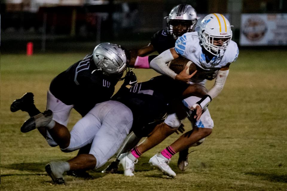 Chiefland Indians Osten Jones (10) runs with the ball during the first half against Madison County High School at Chiefland High School in Chiefland, FL on Friday, October 27, 2023. [Chris Watkins/Gainesville Sun]