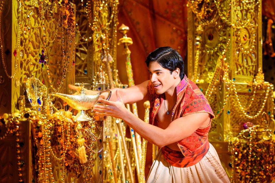 Adi Roy performs a scene as Aladdin in the national touring production of "Disney's Aladdin," which American Theatre Guild will present March 19 to 24, 2024, at the Morris Performing Arts Center in South Bend.