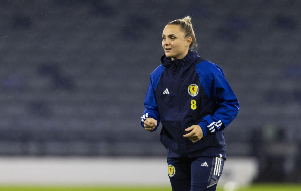 GLASGOW, SCOTLAND - DECEMBER 04: Sam Kerr during a Scotland MD-1 training session at Hampden Park, on December 04, 2023, in Glasgow, Scotland. (Photo by Craig Foy/SNS Group via Getty Images)