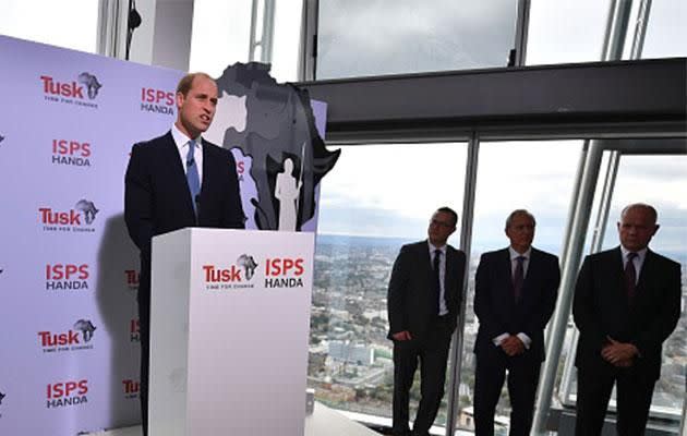 Prince William gave a call-to-action speech in London about stopping poachers. Photo: Getty Images