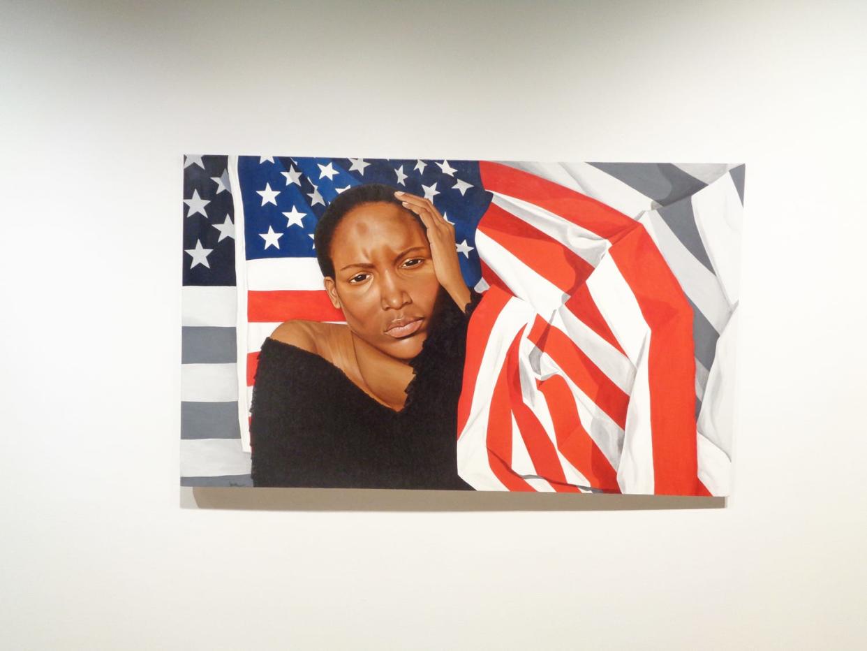 Anne Heisler's "Carrying the Weight," an acrylic on canvas painting from 2020, is one of the works included in the exhibit "Citizen" from March 3 to June 16, 2023, at the Lubeznik Center for the Arts in Michigan City.