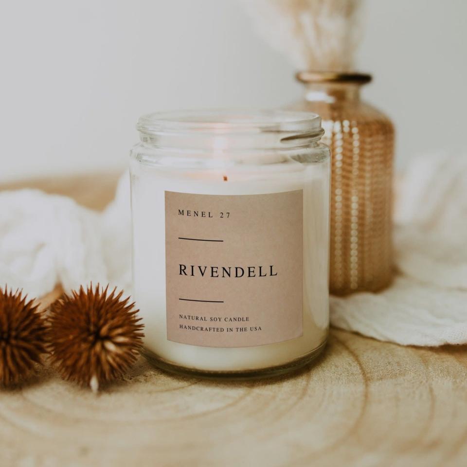 <p><strong>Menel27</strong></p><p>etsy.com</p><p><strong>$20.00</strong></p><p>Burn the sweet smells of Rivendell, with its misty mountains and waterfalls galore. The soy candle will transport you to the mythical land, appeasing all of your senes en route.</p>
