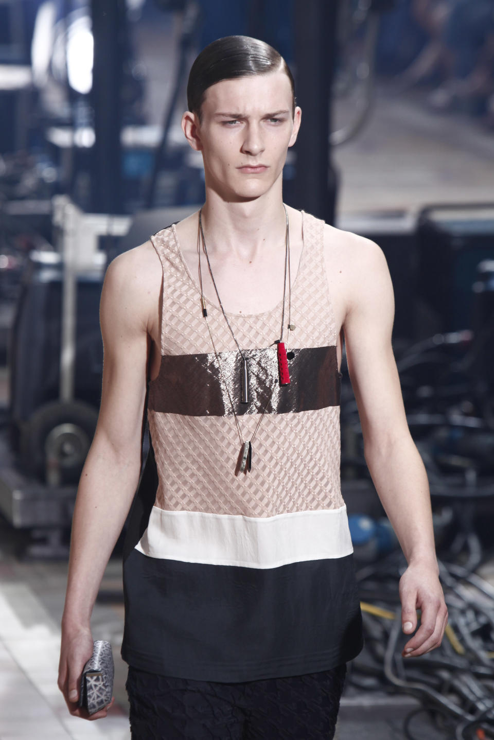 A model wears a creations for Lanvin's Spring-Summer 2014 men's collection presented Sunday, June 30, 2013 in Paris. (AP Photo/Thibault Camus)