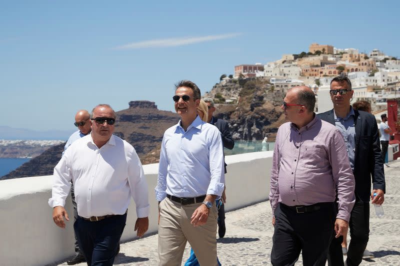 Greek PM Mitsotakis visits the island of Santorini