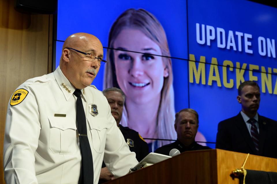 Salt Lake City Police Chief Mike Brown holds a news conference on Friday, June 28, 2019 in Salt Lake City.   Brown said Ayoola A. Ajayi was being charged with aggravated murder, kidnapping and desecration of a body in the death of 23-year-old Mackenzie Lueck.  He was arrested without incident earlier Friday morning by a SWAT team.  (Francisco Kjolseth /The Salt Lake Tribune via AP)