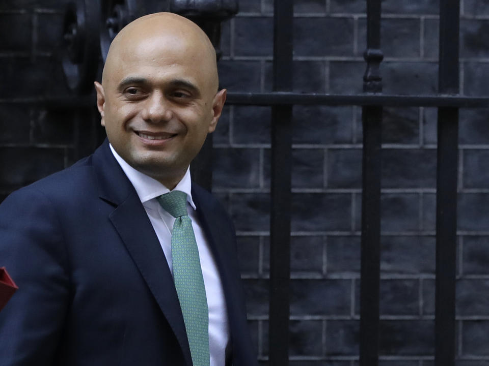 Britain's Home Secretary Sajid Javid leaves after attending a cabinet meeting in Downing Street in London, Monday, Sept. 24, 2018. (AP Photo/Kirsty Wigglesworth)