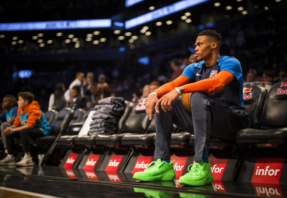 Russell Westbrook keeps giving away his sneakers after Thunder games. (Getty Images)