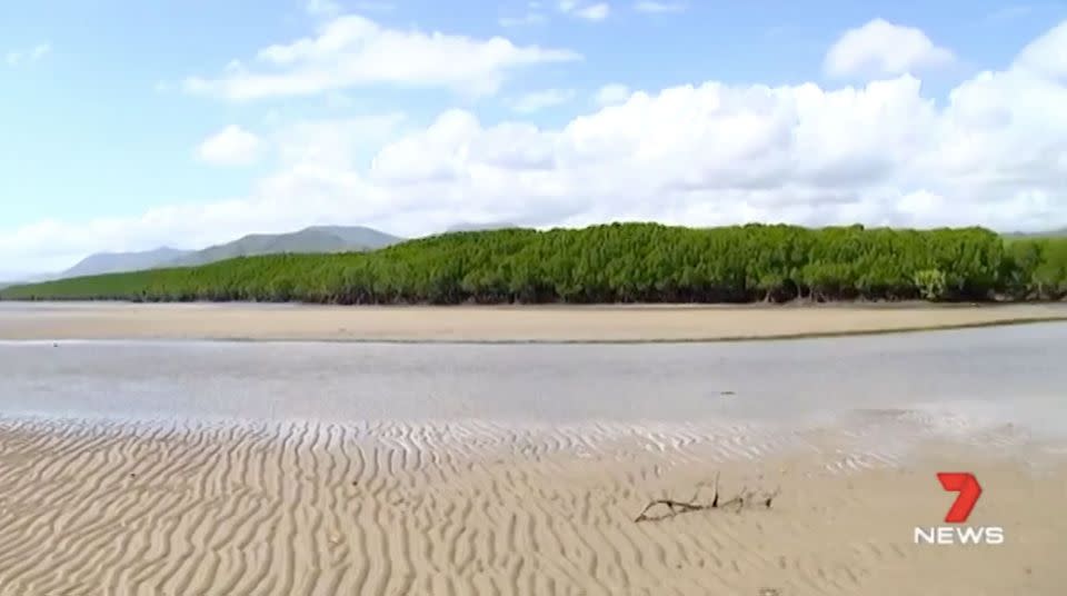 Clothes and a walking stick belonging to Mrs Cameron were found at the mouth of this creek. Source: 7 News