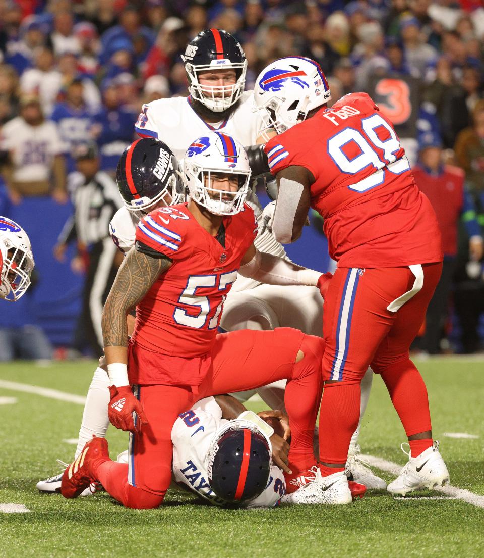 A.J. Epenesa (57) is having his best season since joining the Bills in 2020.
