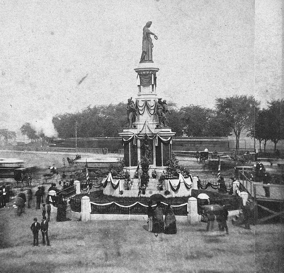 The Soldiers and Sailors Monument at Exchange Place in Providence as it looked on Decoration Day, later called Memorial Day, on May 30, 1874.