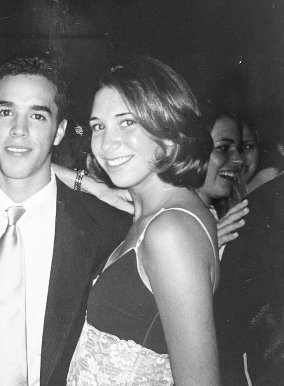 The writer wearing "the Rachel" at her senior prom in 1997.