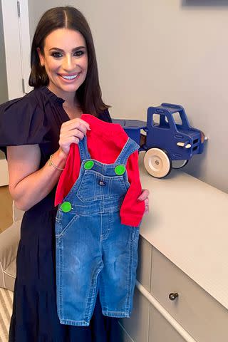 <p>Carter's</p> Lea Michele with Carters' "The Leveled-up Plumber" DIY Halloween Costume