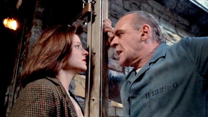 A woman confronts a man in The Silence of the Lambs.