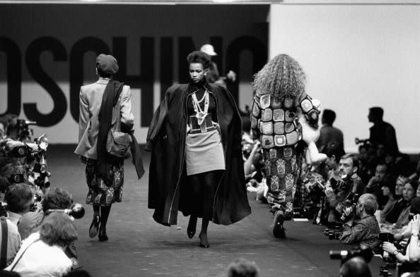 <p>Models parade down the catwalk at Franco Moschino's 1986 ready-to-wear show. </p>