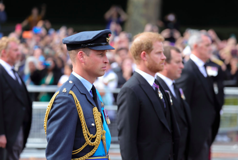 William and Harry appeared solemn as they walked behind the coffin. (Getty)